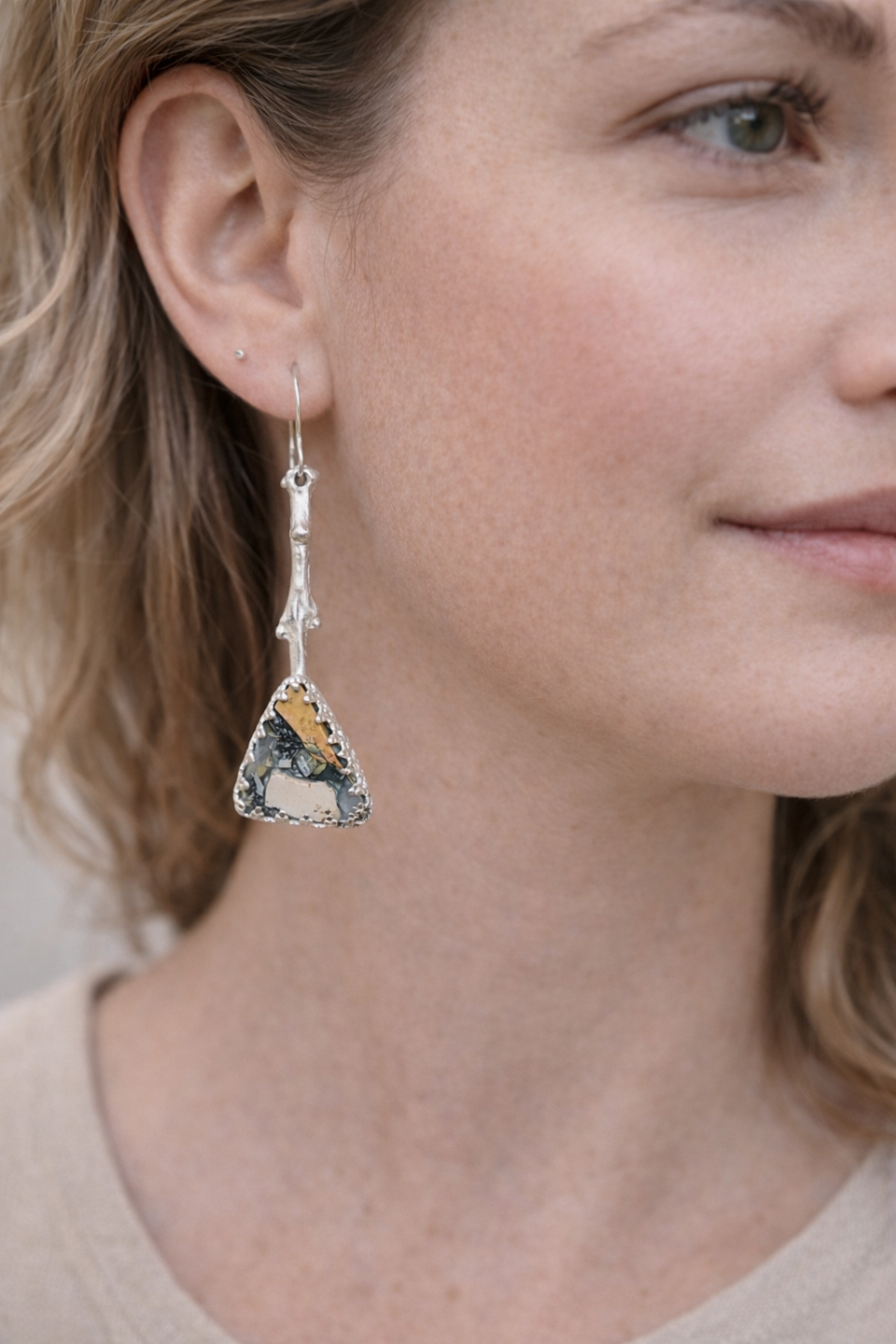 Pendientes de jaspe maligano en plata de ley