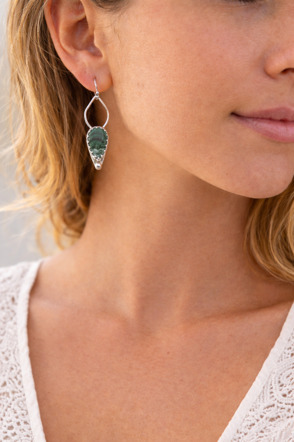 Pendientes de malaquita en plata de ley