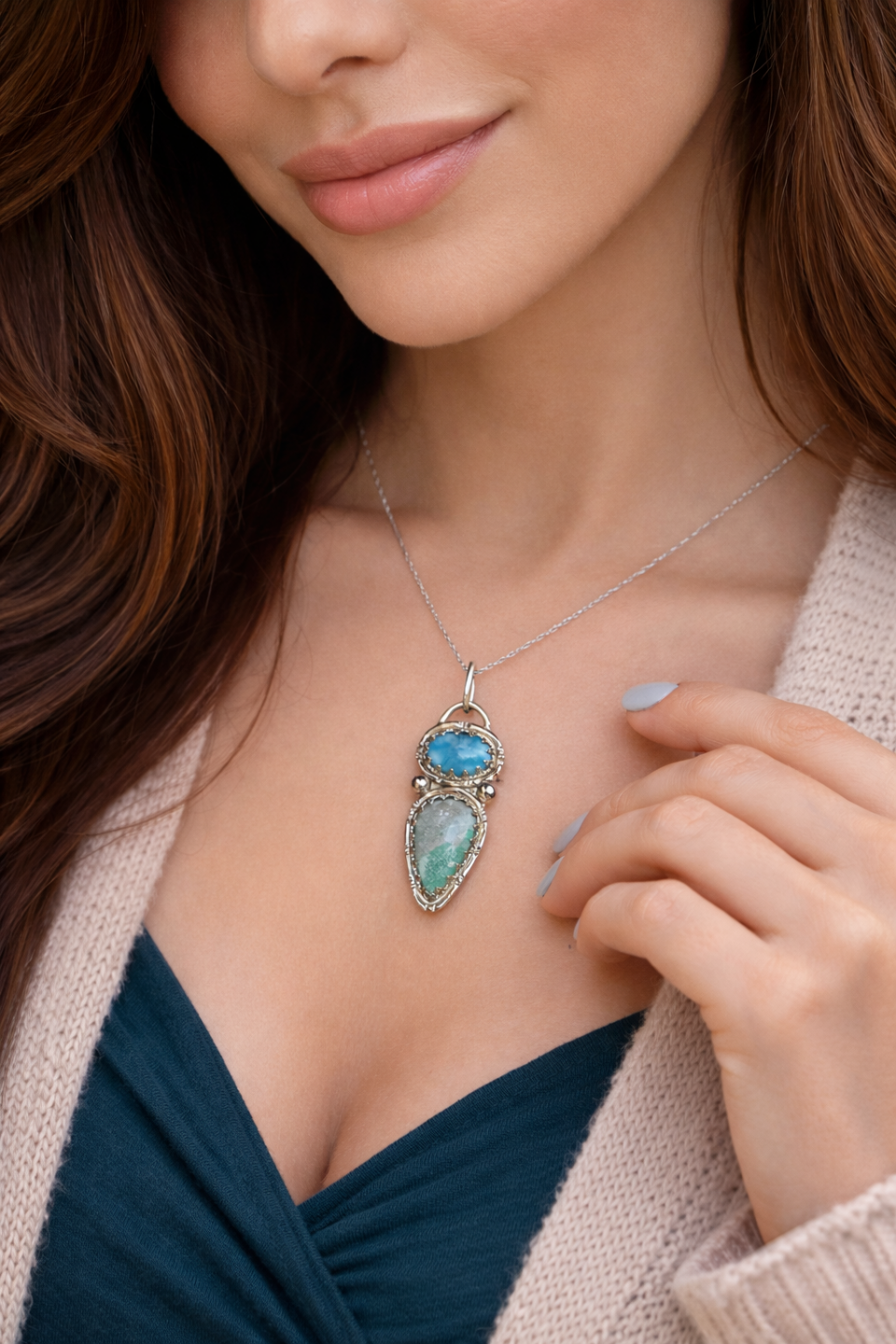 Collar double con Larimar y Variscita en plata de ley