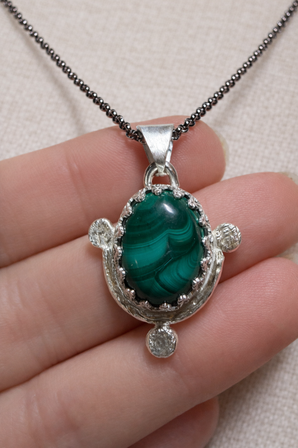 Collar Ofrenda con Malaquita en plata de ley