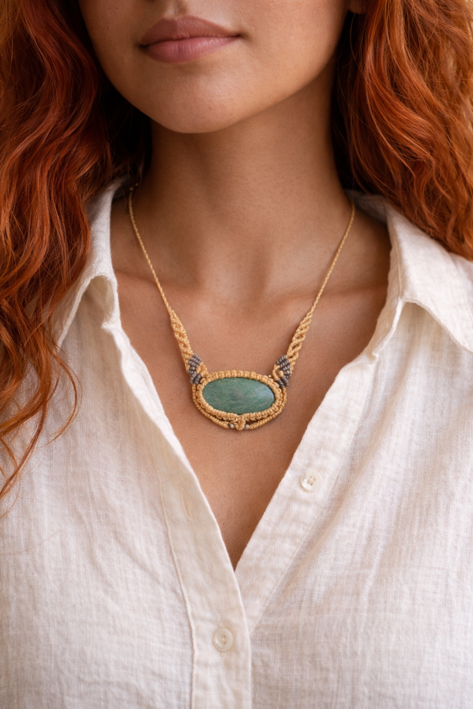 Collar de macramé Pausa con Amazonita