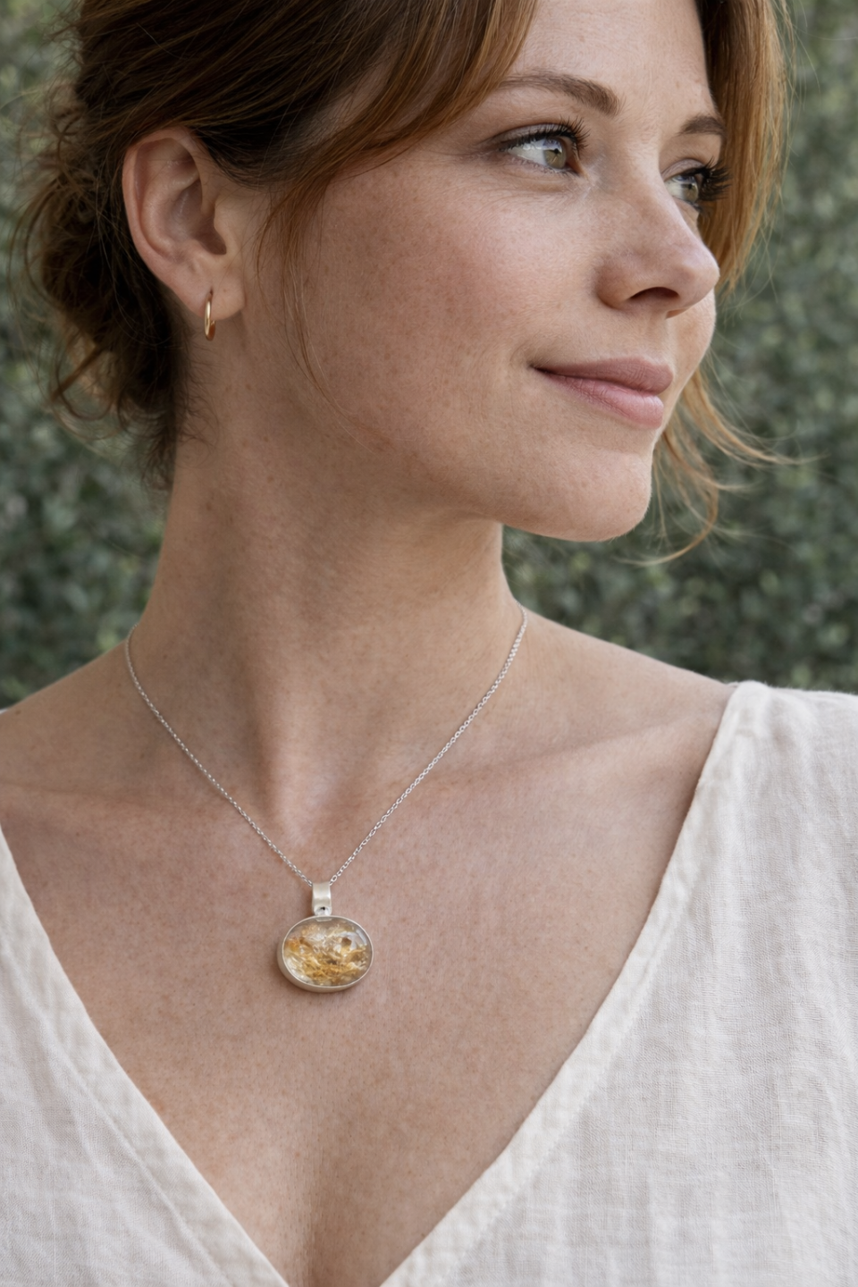 Collar de cuarzo lodolita con ojo en plata